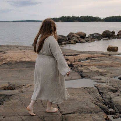 L-XXL kokoinen vohvelikylpytakki takaa, pituus pohkeeseen