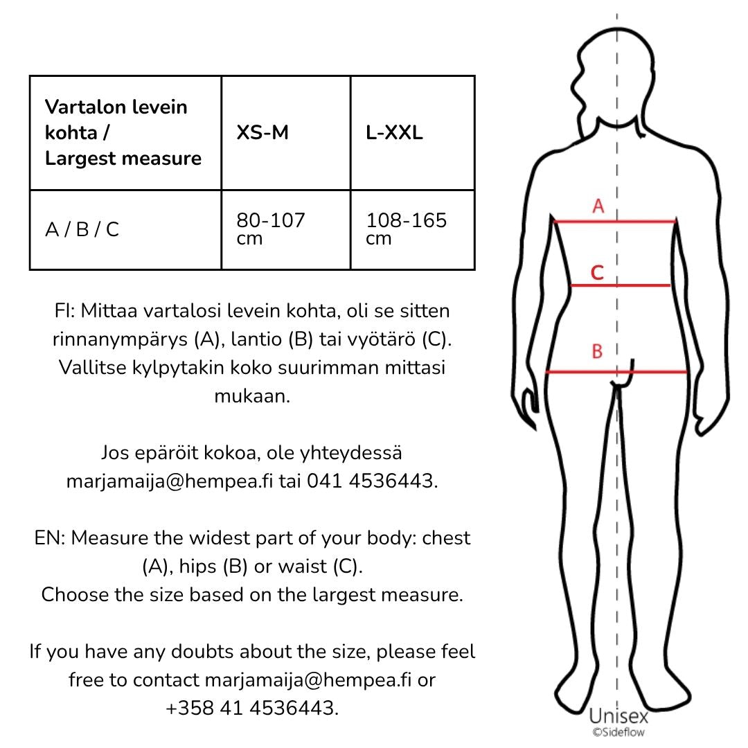 HEMPEA kylpytakin mittataulukk