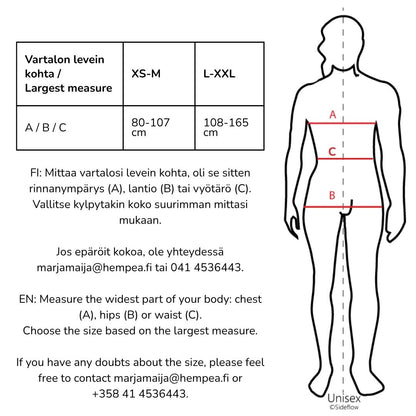 HEMPEA kylpytakin mittataulukk
