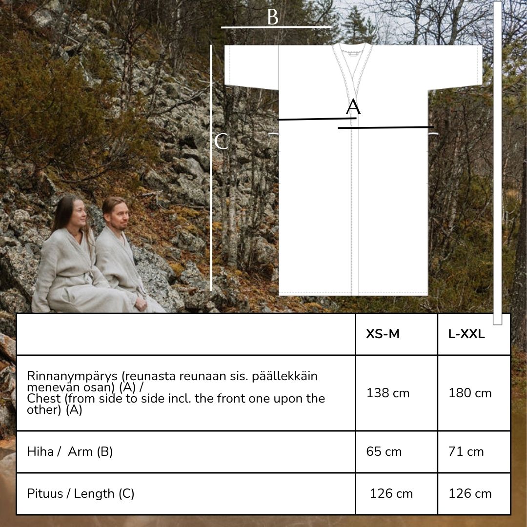 HEMPEA hamppukylpytakin mittataulukko